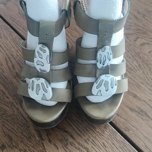 Jean Michel Cazabat leather platforms used, size 37, olive green