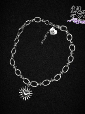Love X Poison Stainless Steel Silver Chain Choker Necklace with Sunburst Heart Charm new handmade