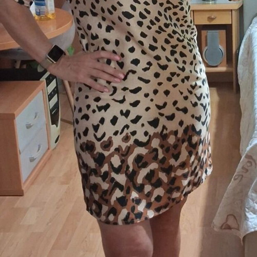 Mango animal print dress, beige and brown, size S