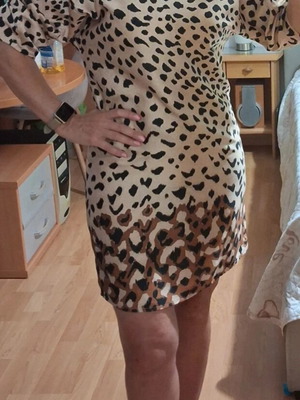 Mango animal print dress, beige and brown, size S