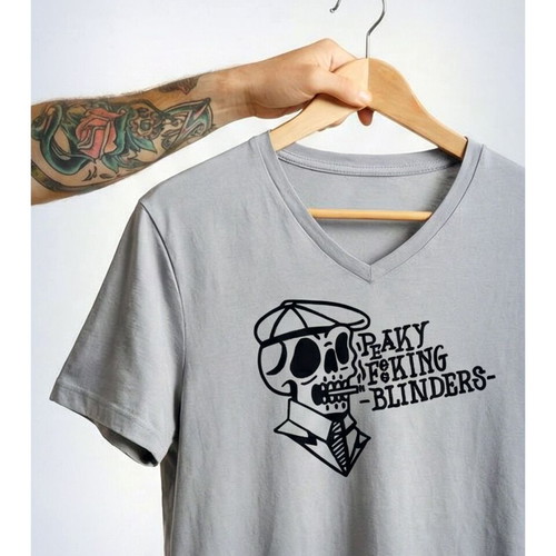 Unisex T‑Shirt gray large with hand-painted Peaky Blinders print, new