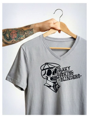 Unisex T‑Shirt Γκρι Large με ζωγραφιστή στάμπα Peaky Blinders, καινούργιο