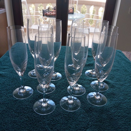 Nachtmann crystal glasses new, set of 11, tall champagne flutes