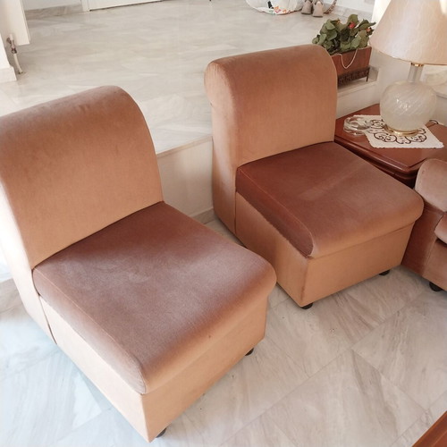 Classic living room set, 8 pieces, brown velvet