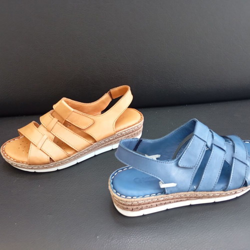 Platform sandals new, genuine leather blue and brown