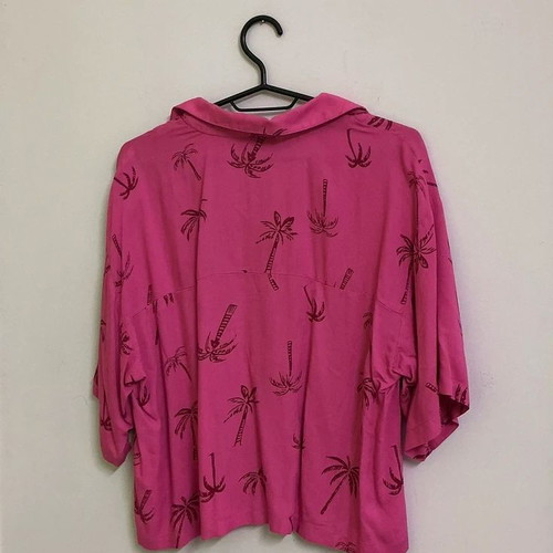 JJXX crop shirt with palm trees, pink, size M