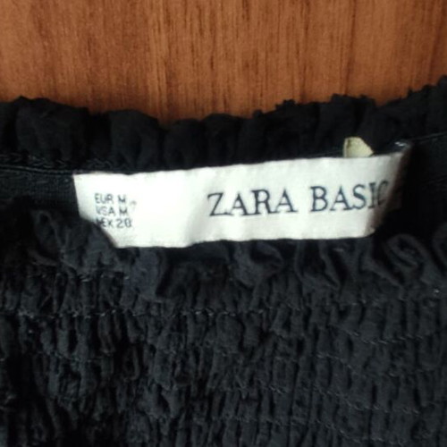 ZARA Black Dress with Balloon Transparent Sleeves and Embroidery Like New, Size M