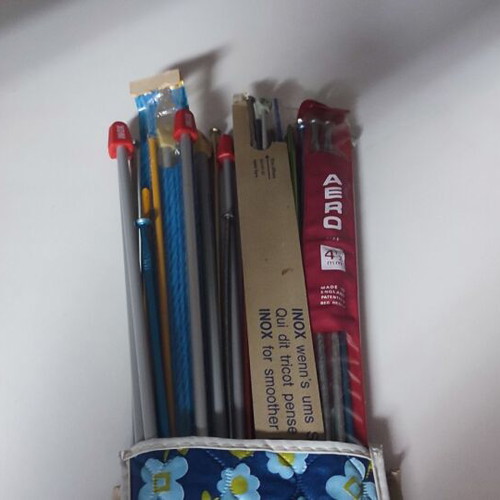 Vintage knitting needles set with fabric case