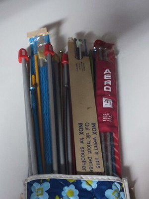 Vintage knitting needles set with fabric case