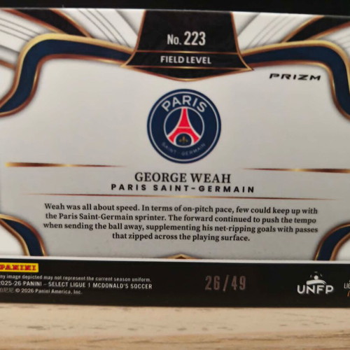 2025-26 Panini Select Ligue 1 George Weah Purple Dragon Scale card new