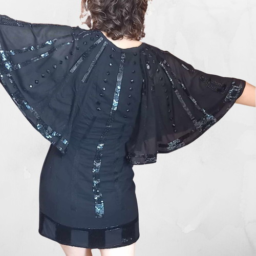 French Connection black short dress with rhinestones used, size Small UK8