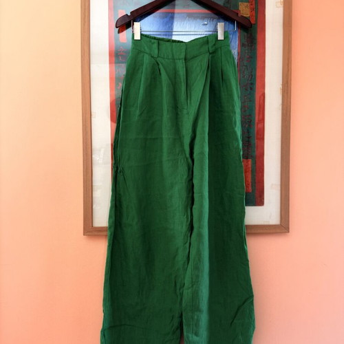 Karavan Green Linen Pants, 100% Linen, Medium