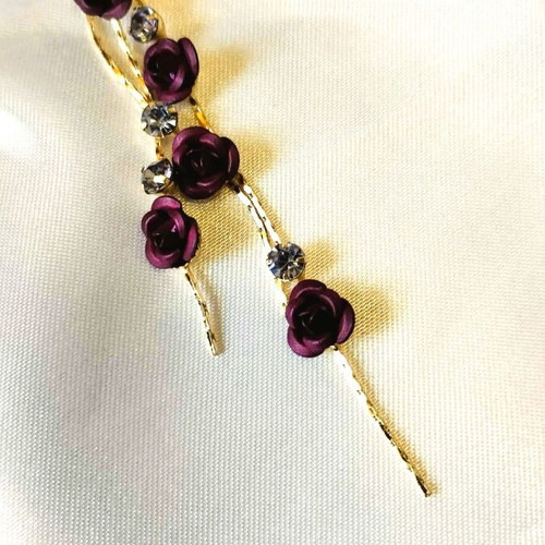 Fashion earrings with rose petals and rhinestones new, purple and gold