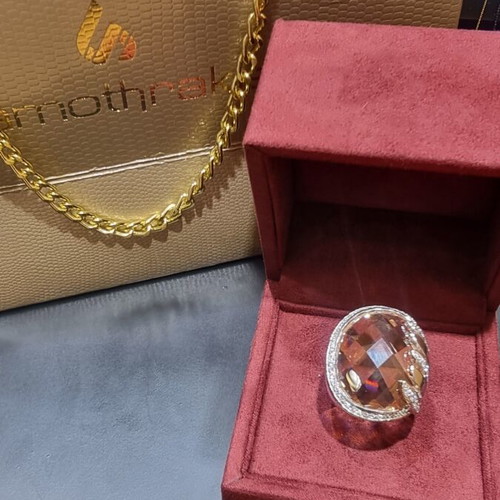 Silver 925 ring with zircon and topaz, new