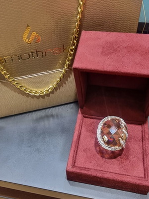 Silver 925 ring with zircon and topaz, new