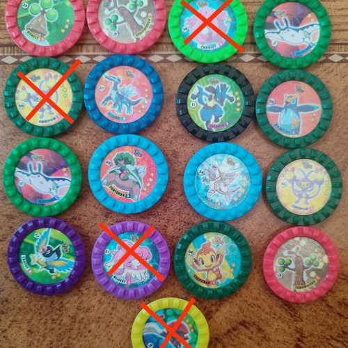 Pokemon Cards and Tazos Collection used, 34 pieces including 3D and Metal