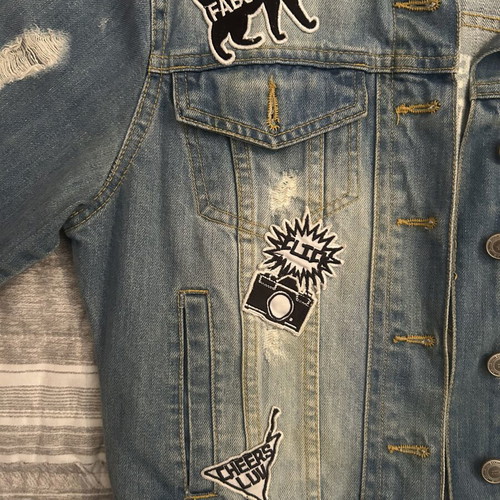 Jean jacket Pink Woman σαν καινούργιο, στενή γραμμή, μαύρο και μπλε