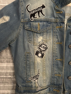 Jean jacket Pink Woman σαν καινούργιο, στενή γραμμή, μαύρο και μπλε