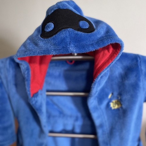 Mothercare velour children's robe used with superhero design age 4-6 blue and red