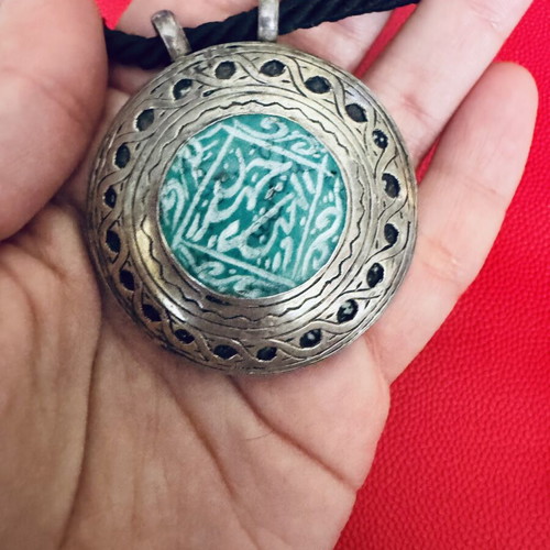 Vintage handmade silver 925 necklace with turquoise pendant used