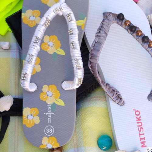 Mitsuko handmade flip flops new, colorful with pearls and shells
