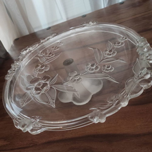 Crystal serving platter with floral design like new