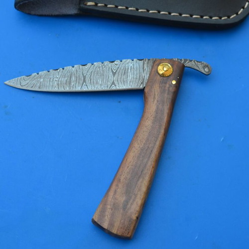 Damascus Handmade Folding Knife with Rose Wood Handle from The Eagle Collection 5635