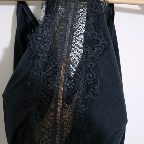 Dark blue short top with lace back used, size M