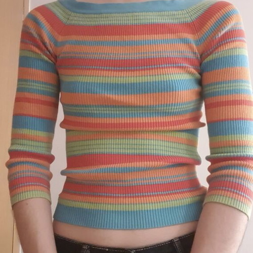 Zara ribbed three-quarter sleeve multicolor top, size M