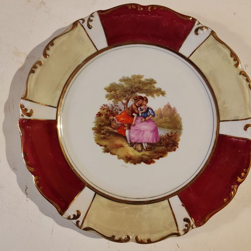 Vintage Winterlink porcelain set used, serving platter and 4 Victorian style plates
