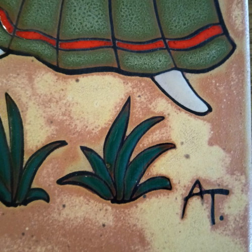 Ceramic art tile by Angelos Tsakirakis new with girl and jug