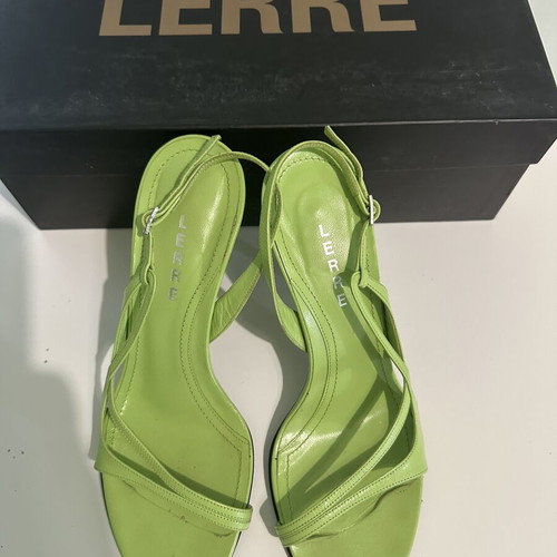Lerre Lime Green Leather Strappy Heeled Sandals like new