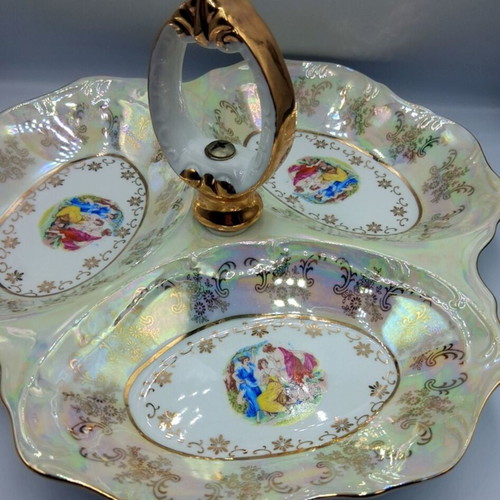 Vintage porcelain triptych plate like new with gold details