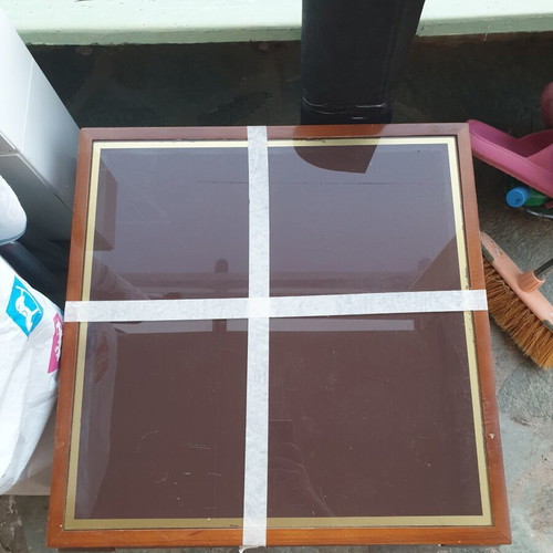 Coffee tables set of 3, solid walnut with colored glass, lightly used