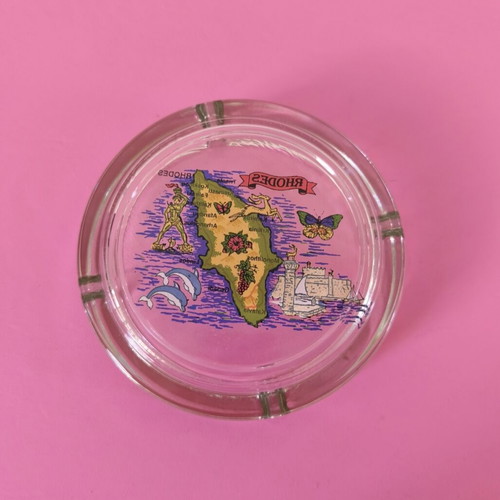 Glass large ashtray like new, Greek souvenir from Rhodes