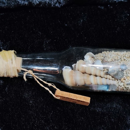 Decorative glass bottle with seashells, sand and letter, My Beach souvenir