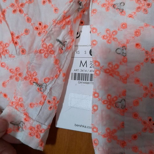 Bershka top new white with orange floral designs size M