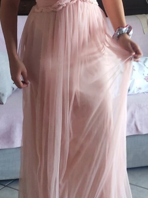 Maxi pink formal dress with tulle and open back like new