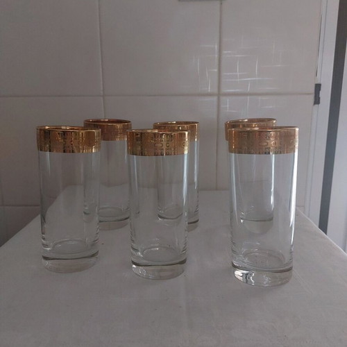 Venetian crystal water glasses with 22 karat gold leaf, set of 6 new