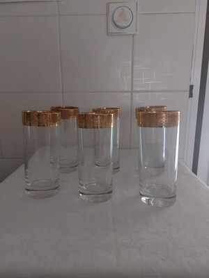 Venetian crystal water glasses with 22 karat gold leaf, set of 6 new