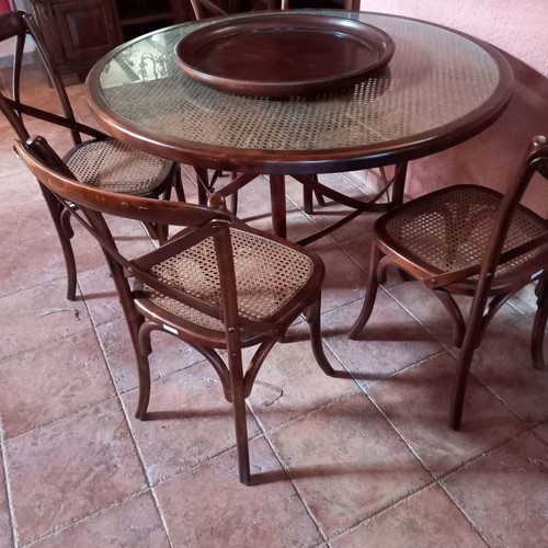 Monastic style dining set used, 4 to 6 seats, mahogany
