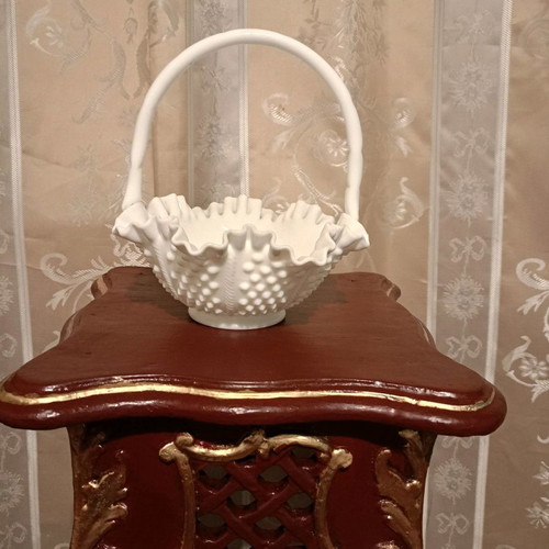 Opaline white large basket used decorative bowl