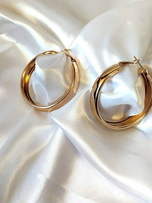 Stainless steel hoop earrings new, gold color, 5cm diameter