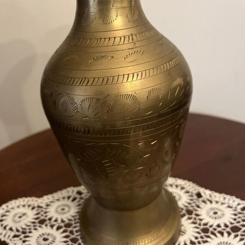 Handmade brass vase used with engraved details height 35cm