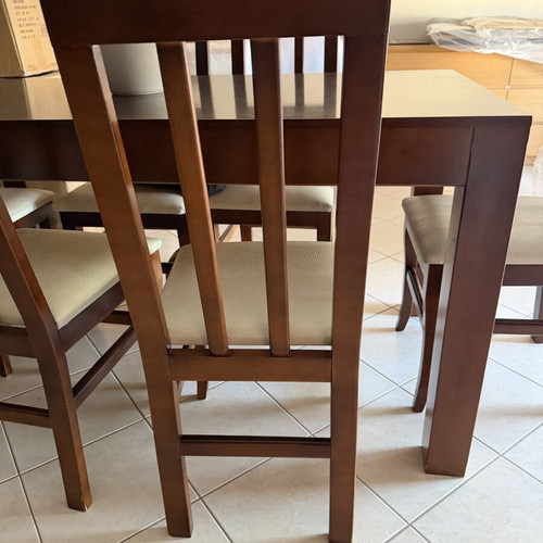 Wenge solid wood dining table with 6 chairs, light seat