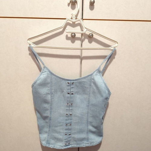 Vintage denim blouse used, size M, blue cotton