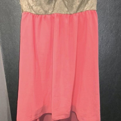 Benissimo asymmetrical coral dress with lace like new