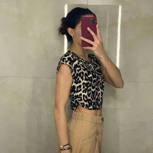 Shop & Co crop top like new with animal print, beige and brown
