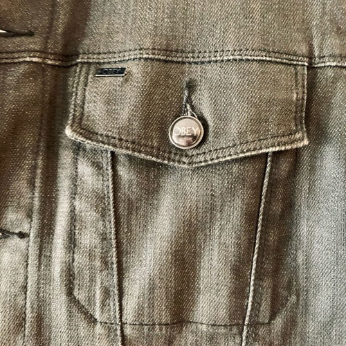 Obey waxed jean jacket used, green, size M