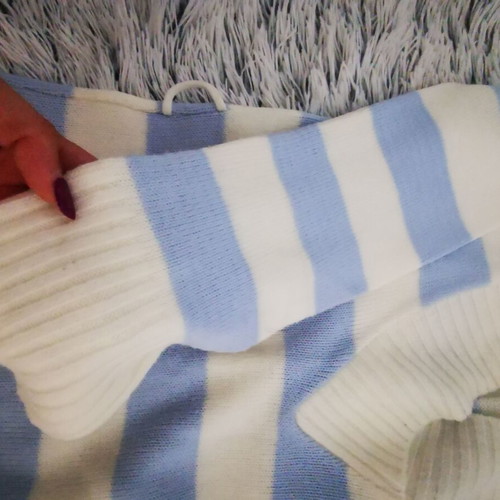 Women's elastic sweater dress like new, white and blue, size M